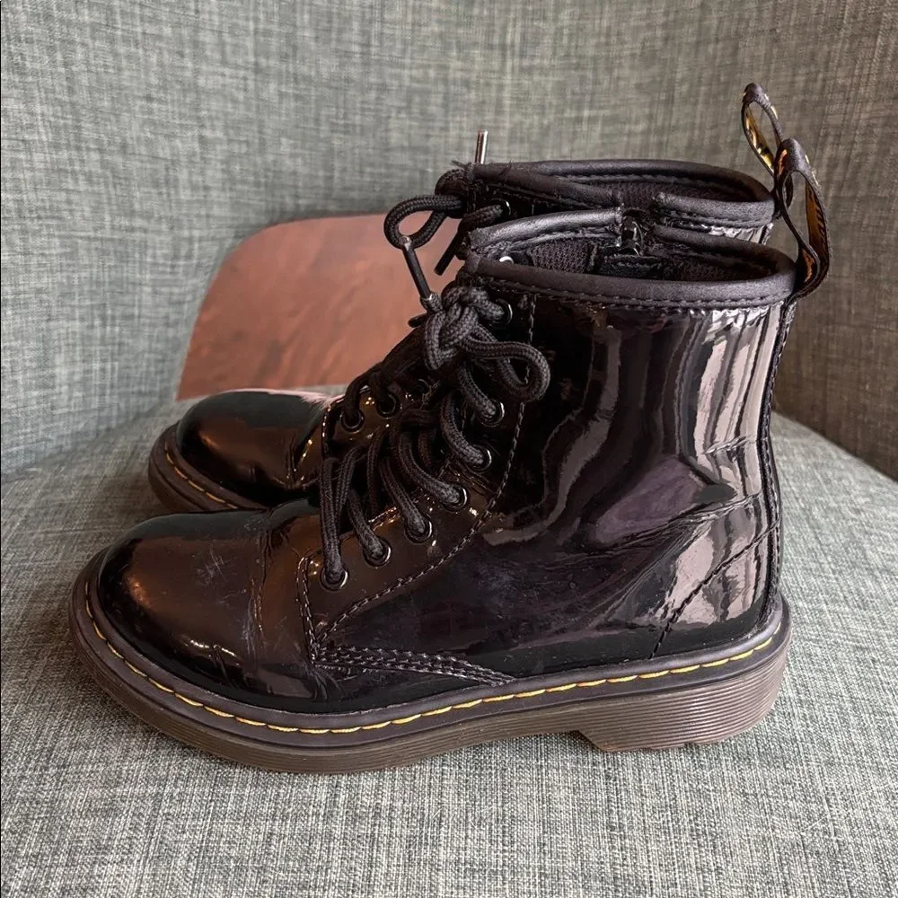 Dr. Martens Kids Black Patent Leather Lace-Up zip up combat Boots size 13 EUC!
